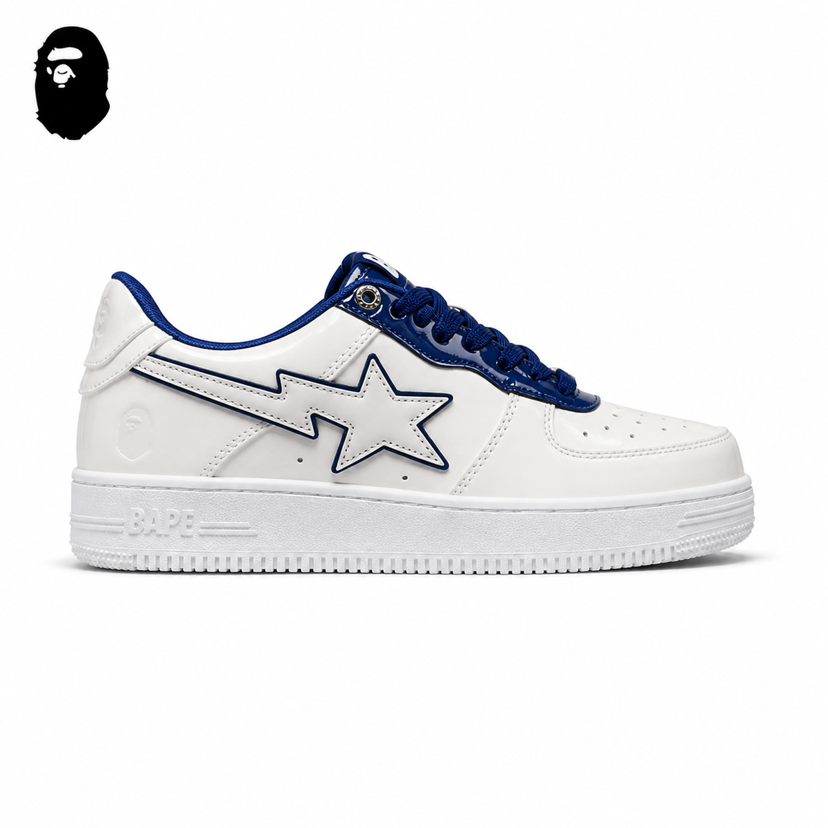 BAPE STA Patent Leather Low-Top Sneakers - White/Navy