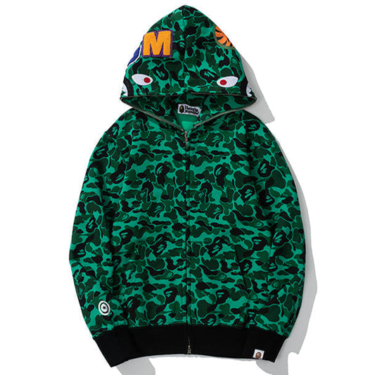 BAPE Green Camo Shark Zip Hoodie