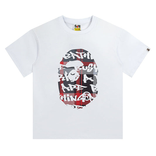 BAPE Red Stroke Camo Big Ape Head Men's T-Shirt - White