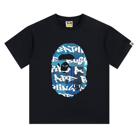 BAPE Blue Stroke Camo Big Ape Head Men's T-Shirt - Black
