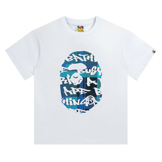 BAPE Blue Stroke Camo Big Ape Head Men's T-Shirt - White