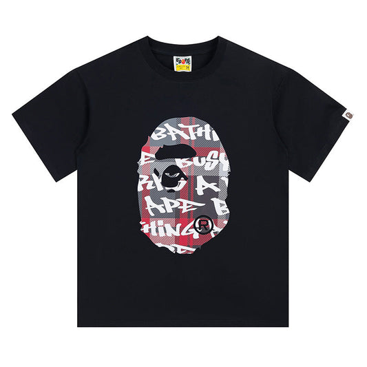 BAPE Red Stroke Camo Big Ape Head Men's T-Shirt - Black