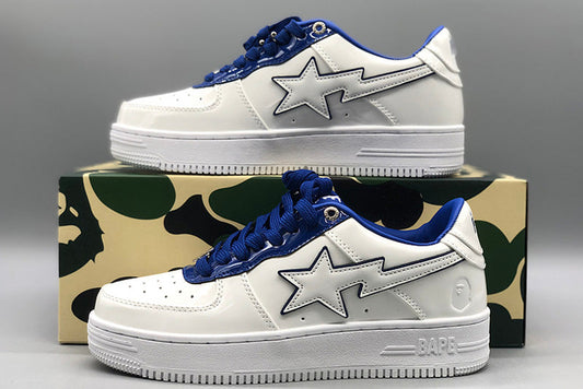 BAPE STA Patent Leather Low-Top Sneakers - White/Navy