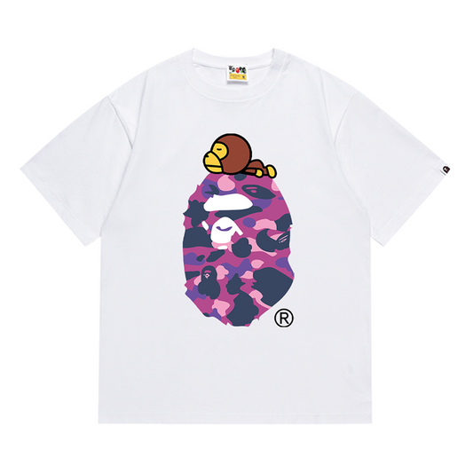 BAPE FW22 Red Camo Milo Ape Head Men's T-Shirt - Black