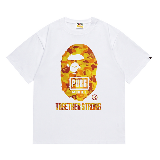 BAPE x PUBG Orange Camo Ape Head Men's T-Shirt - Black
