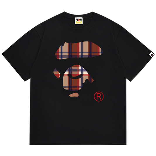 BAPE Plaid Split Ape Face Men's T-Shirt - Black