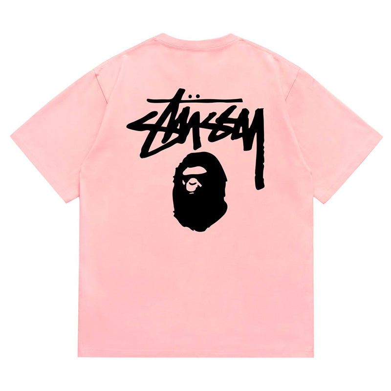 BAPE x Stussy Small Logo Men's T-Shirt - Pink