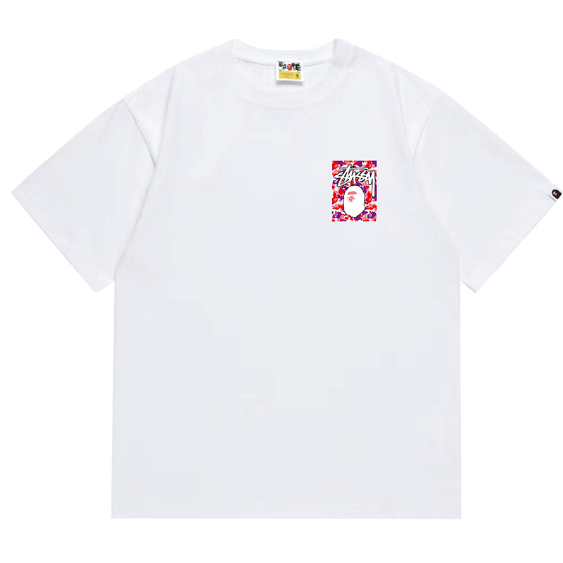 BAPE x Stussy Red Camo Back Print Men's T-Shirt - Black