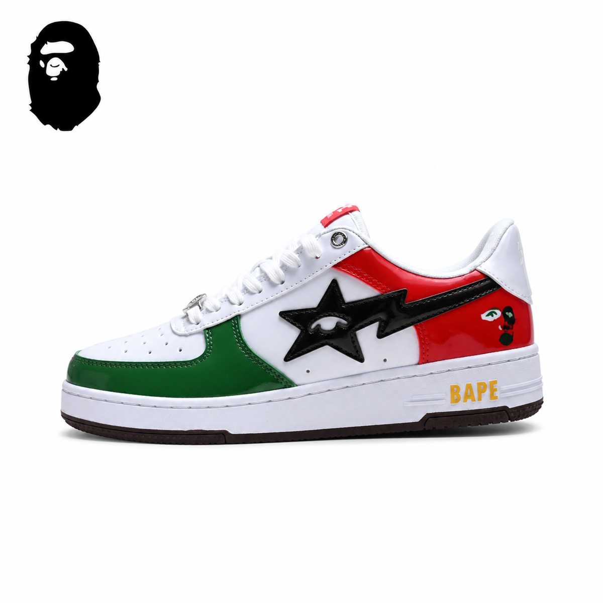 BAPE STA Low-Top Sneakers - White/Green/Red