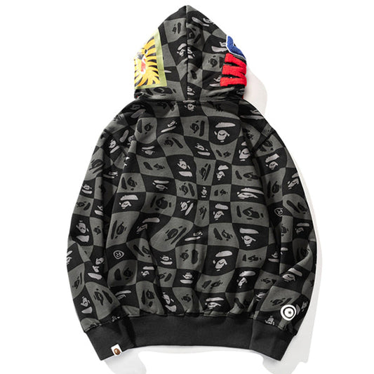 BAPE Black Grey Shark Zip Hoodie