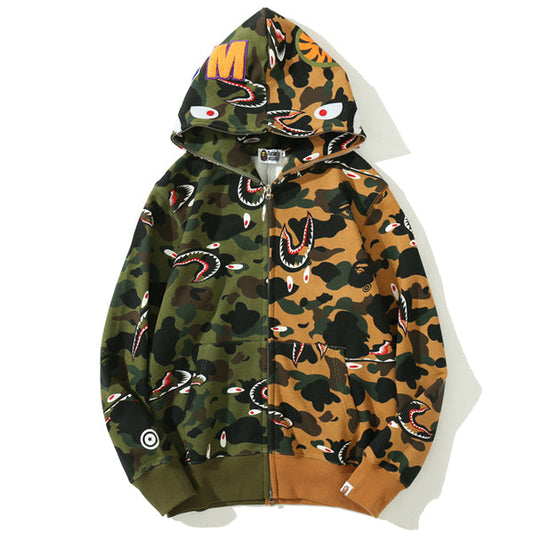 BAPE Colorblock Camo Shark Zip Hoodie