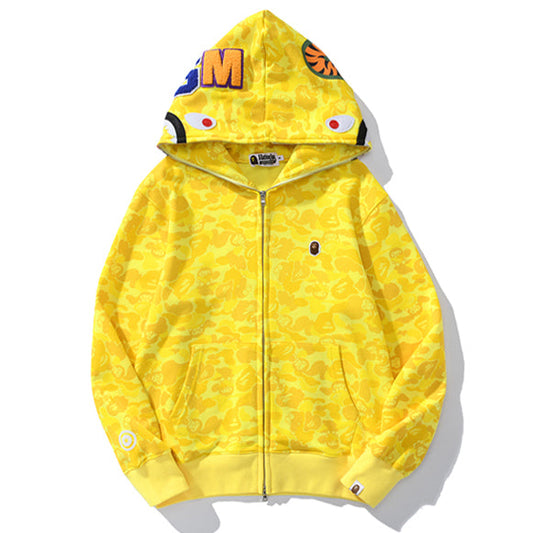 BAPE Yellow Camo Shark Zip Hoodie