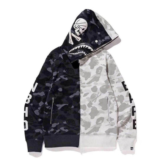 BAPE Black & White Split Shark Zip Hoodie