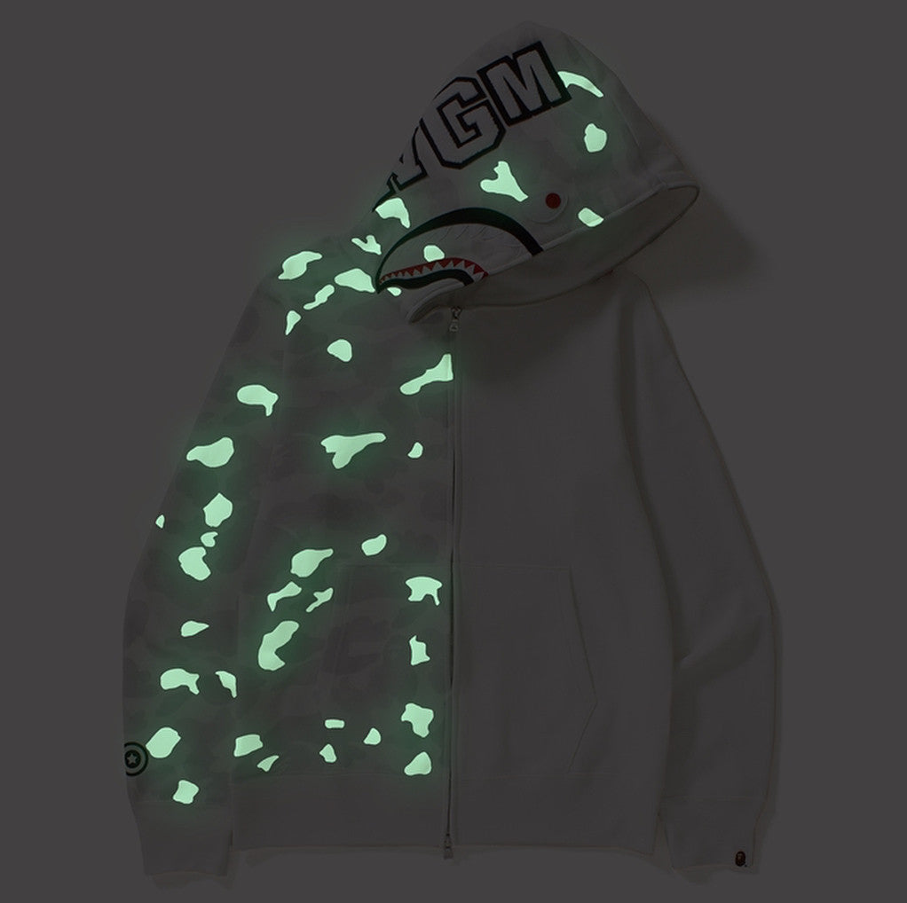 BAPE Fluorescent Split Camo Shark Zip Hoodie