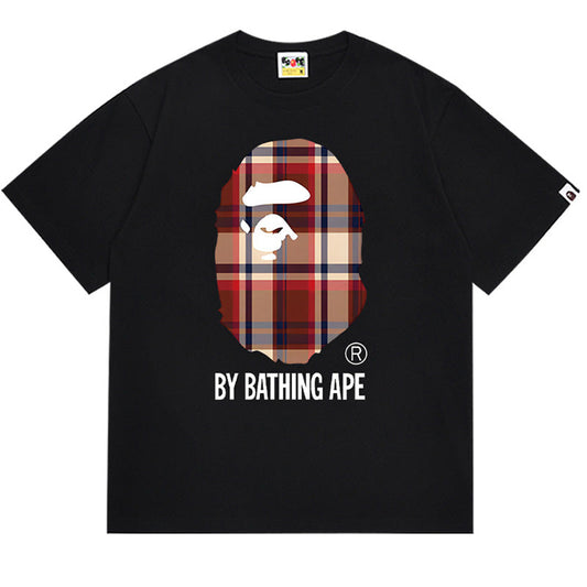 BAPE Red Check Ape Head Men's Graphic T-Shirt - White
