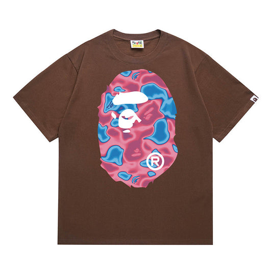 BAPE Pink Liquid Camo Big Ape Head Men's T-Shirt - Brown