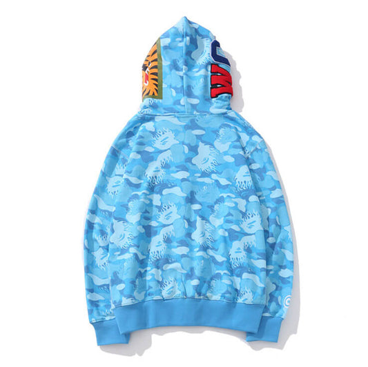 BAPE Blue & Red Camo Shark Hoodie