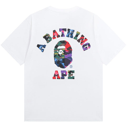 BAPE Multicolor Camo College Back Print Men's T-Shirt - White