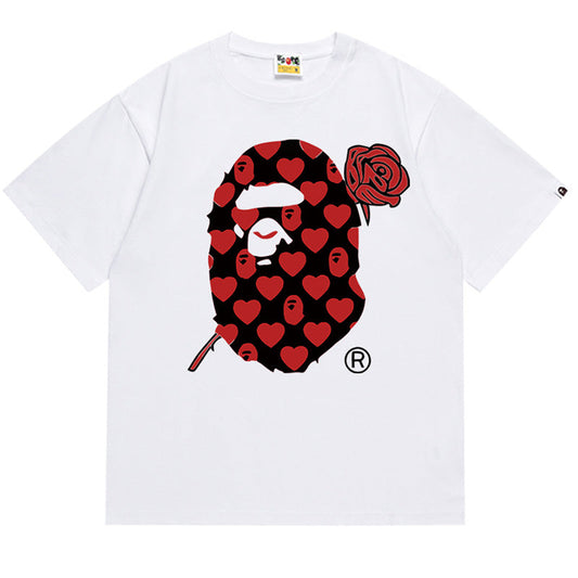 BAPE Valentine Heart Ape Head Men's T-Shirt - Black