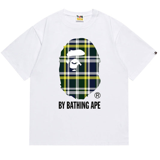 BAPE Green Check Ape Head Men's Graphic T-Shirt - Black