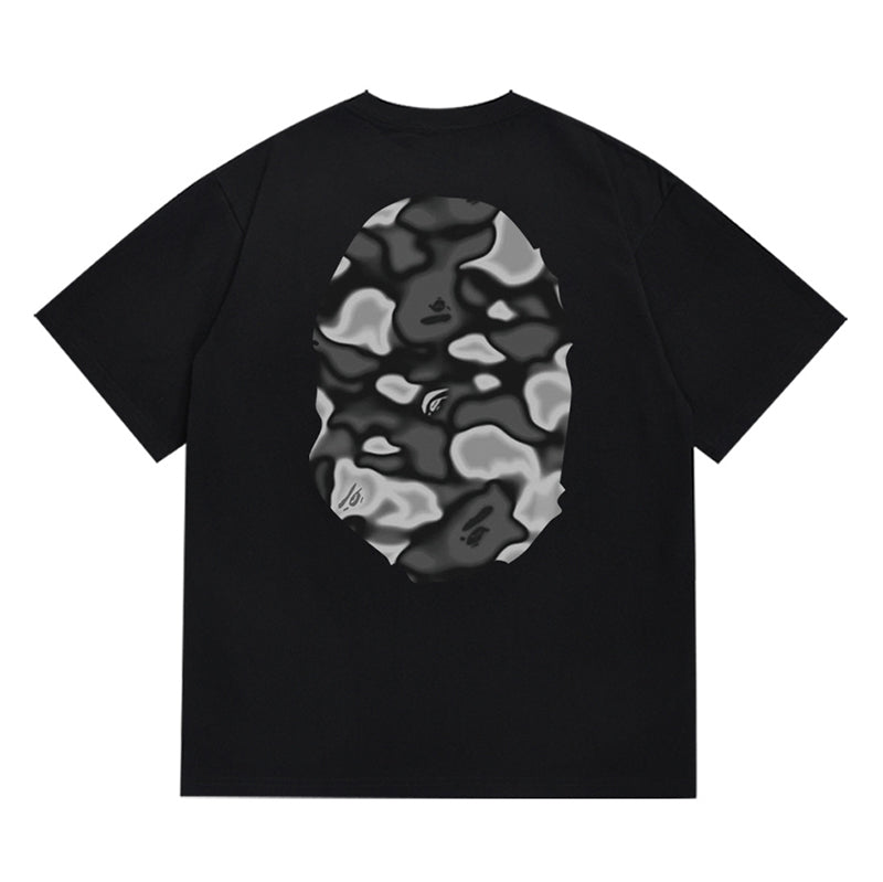 BAPE Gray Liquid Camo Big Ape Head Men's T-Shirt - Black
