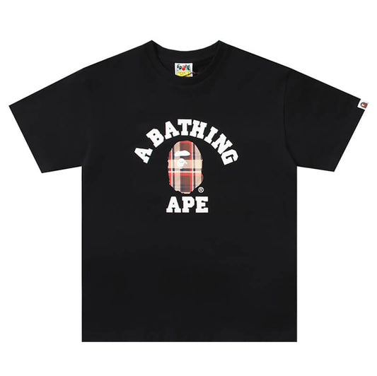 BAPE Plaid Small Ape Head Men's T-Shirt - Black