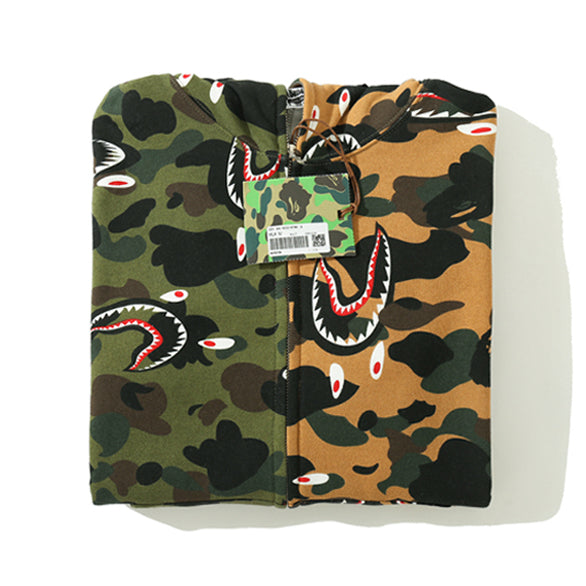 BAPE Colorblock Camo Shark Zip Hoodie
