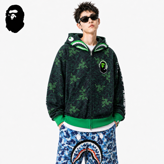 BAPE Green Shark Ape Head Zip Hoodie