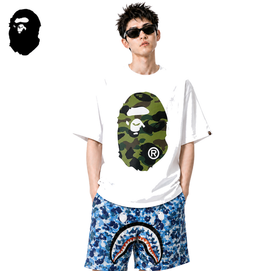 BAPE Green Camo Big Ape Head Men's T-Shirt - White