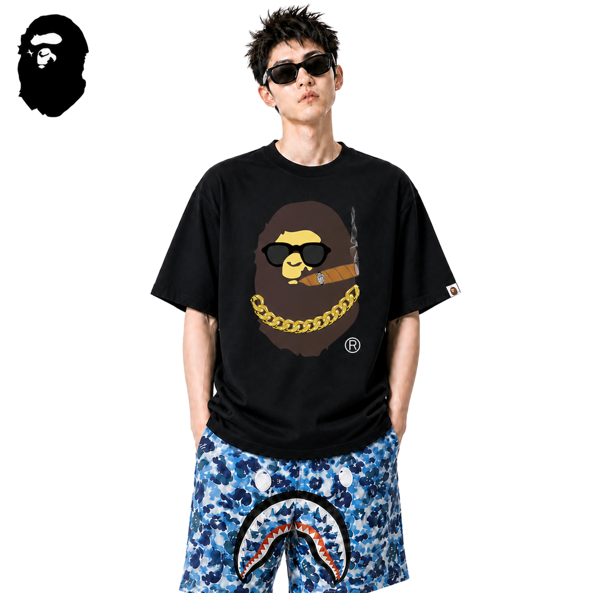 BAPE Los Angeles Smoking Ape Head Men's T-Shirt - Black