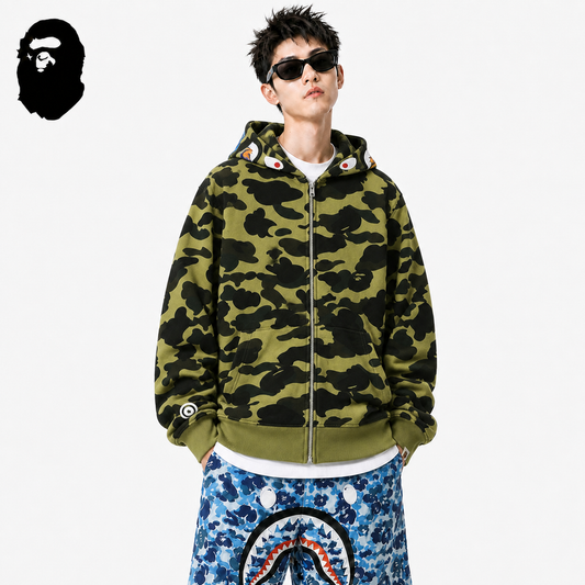 BAPE Green Camo Shark Hoodie