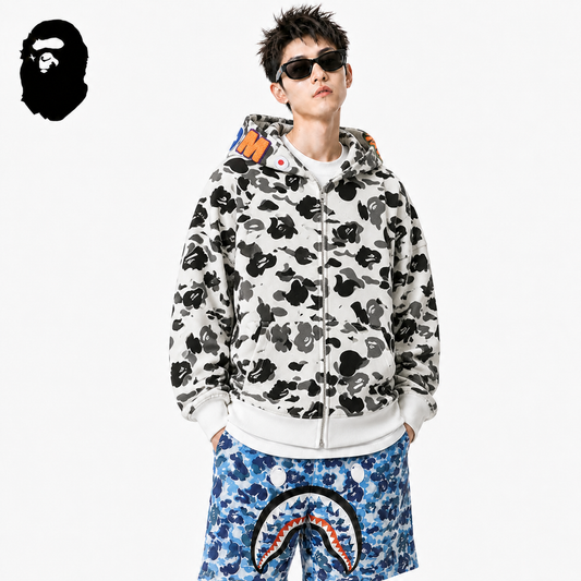BAPE White Camo Shark Hoodie