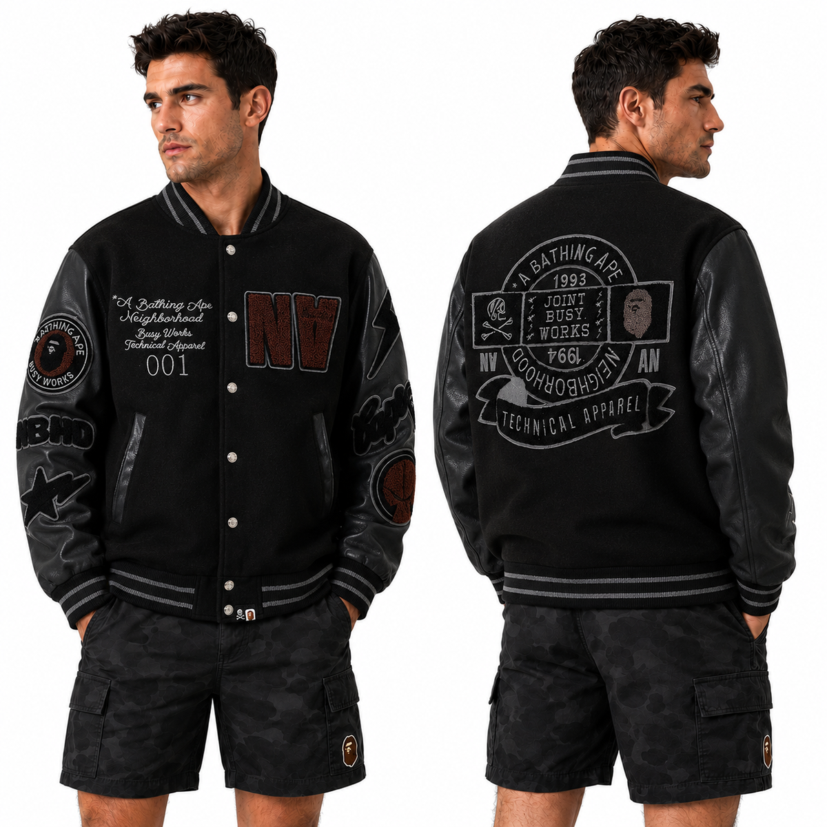 BAPE Leather Long Sleeve Baseball Jacket