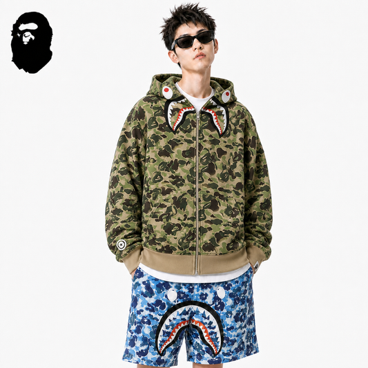 BAPE ABC Camo Shark Hoodie - Green & Grey