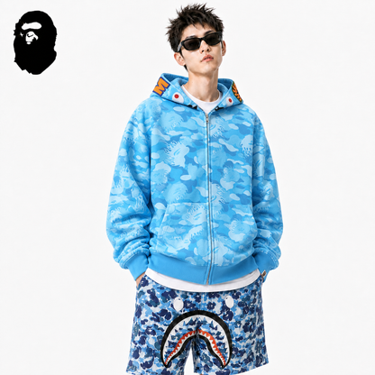 BAPE Blue & Red Camo Shark Hoodie