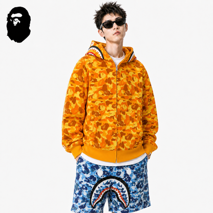 BAPE Orange Camo Shark Hoodie