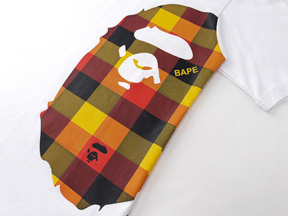 BAPE Red Plaid Side Ape Head Men's T-Shirt - White