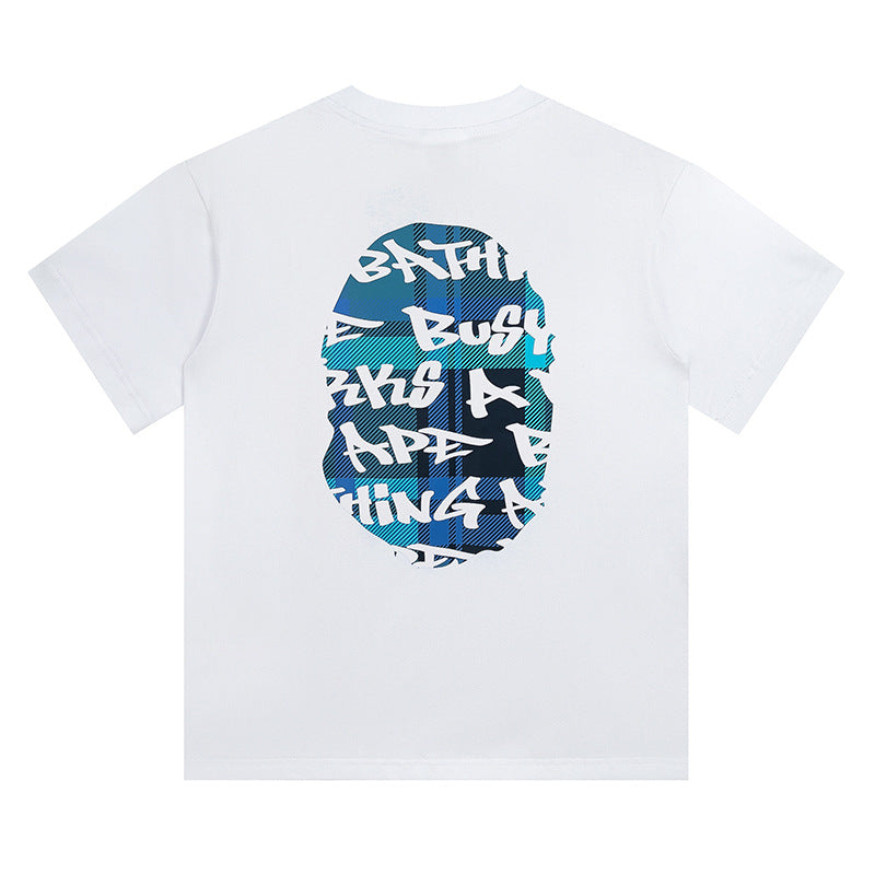 BAPE Blue Stroke Camo Big Ape Head Men's T-Shirt - White