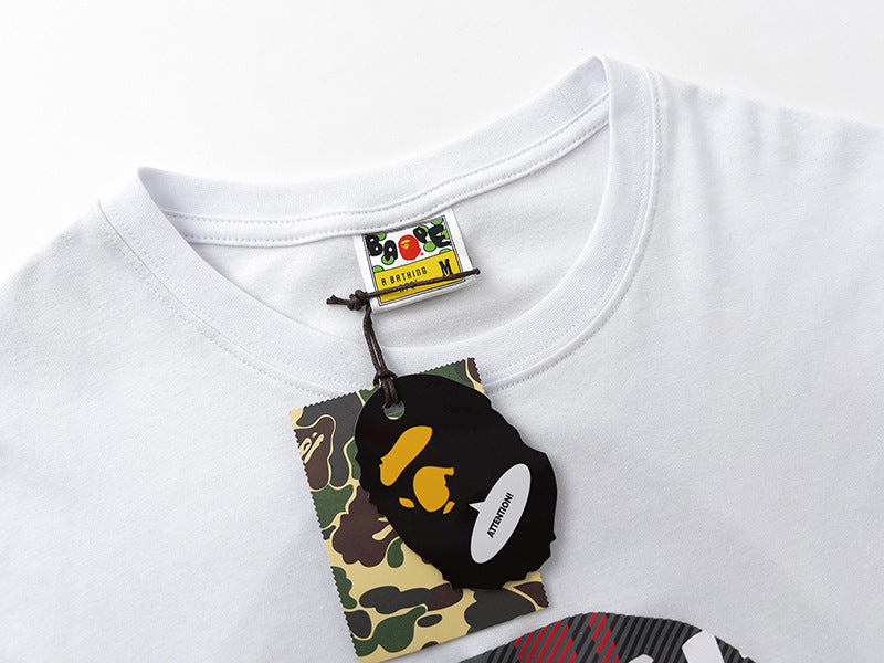 BAPE Red Stroke Camo Big Ape Head Men's T-Shirt - White