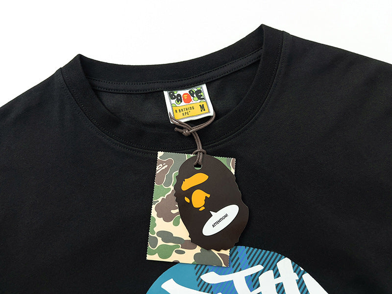 BAPE Blue Stroke Camo Big Ape Head Men's T-Shirt - Black
