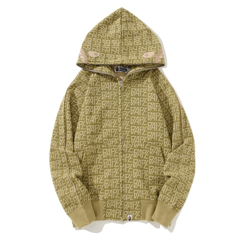 BAPE Logo Color Camo Shark Zip Hoodie - Khaki