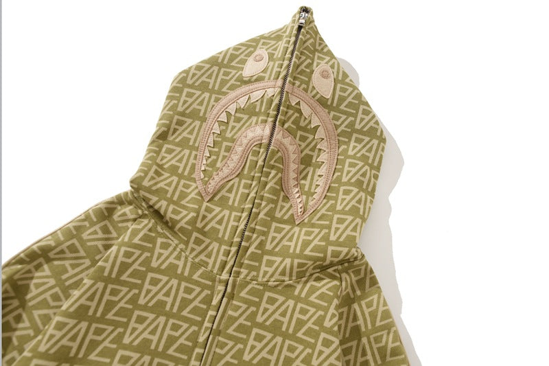 BAPE Logo Color Camo Shark Zip Hoodie - Khaki