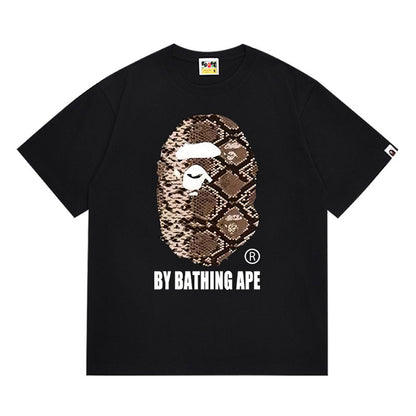 BAPE Snake Pattern Ape Head Men's T-Shirt - Black