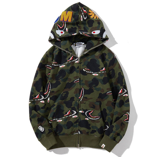 BAPE 1st Camo Shark Zip Hoodie - Green & Yellow