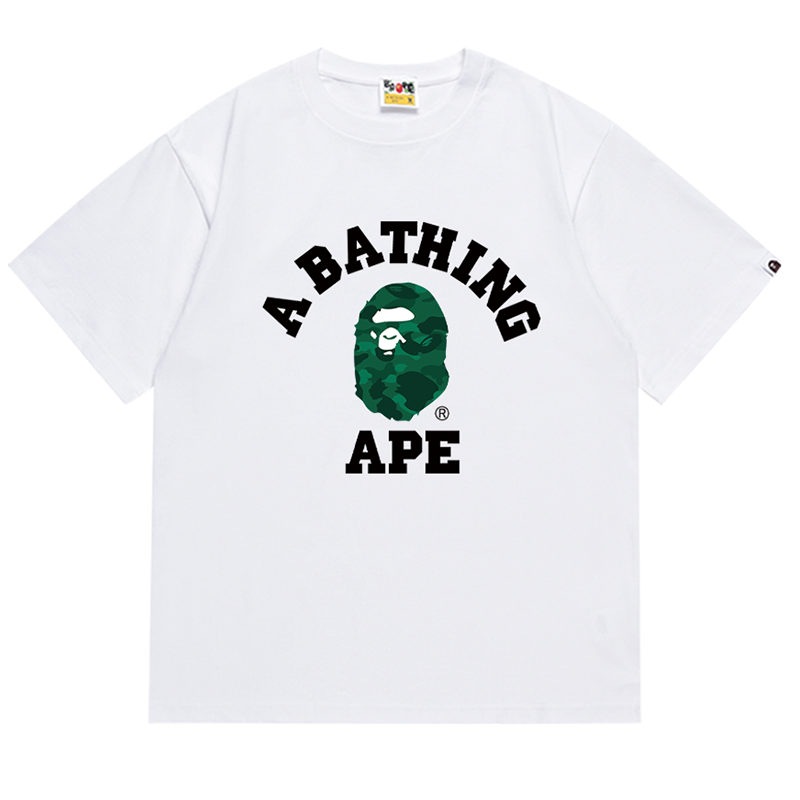 BAPE Green Color Camo College Men's T-Shirt - White