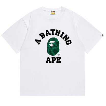 BAPE Green Color Camo College Men's T-Shirt - White