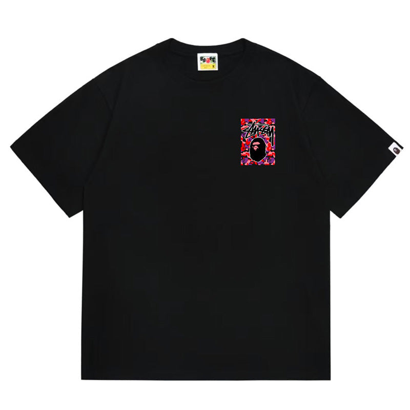 BAPE x Stussy Red Camo Back Print Men's T-Shirt - Gray