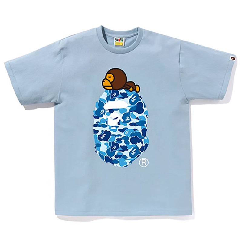 BAPE Blue ABC Camo Milo Ape Head Men's T-Shirt - Blue