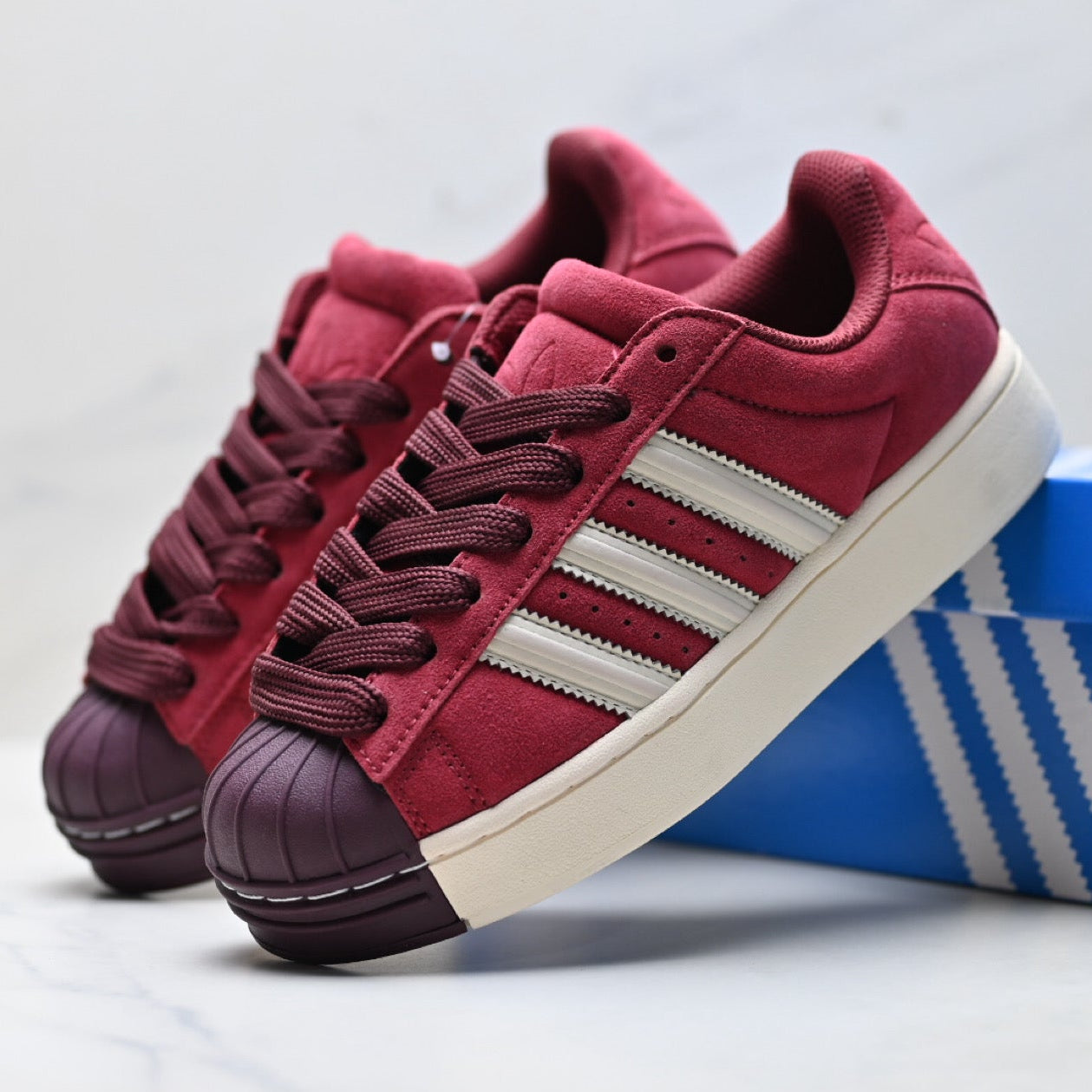 Adidas Originals Superstar Platform Burgundy Suede Sneakers