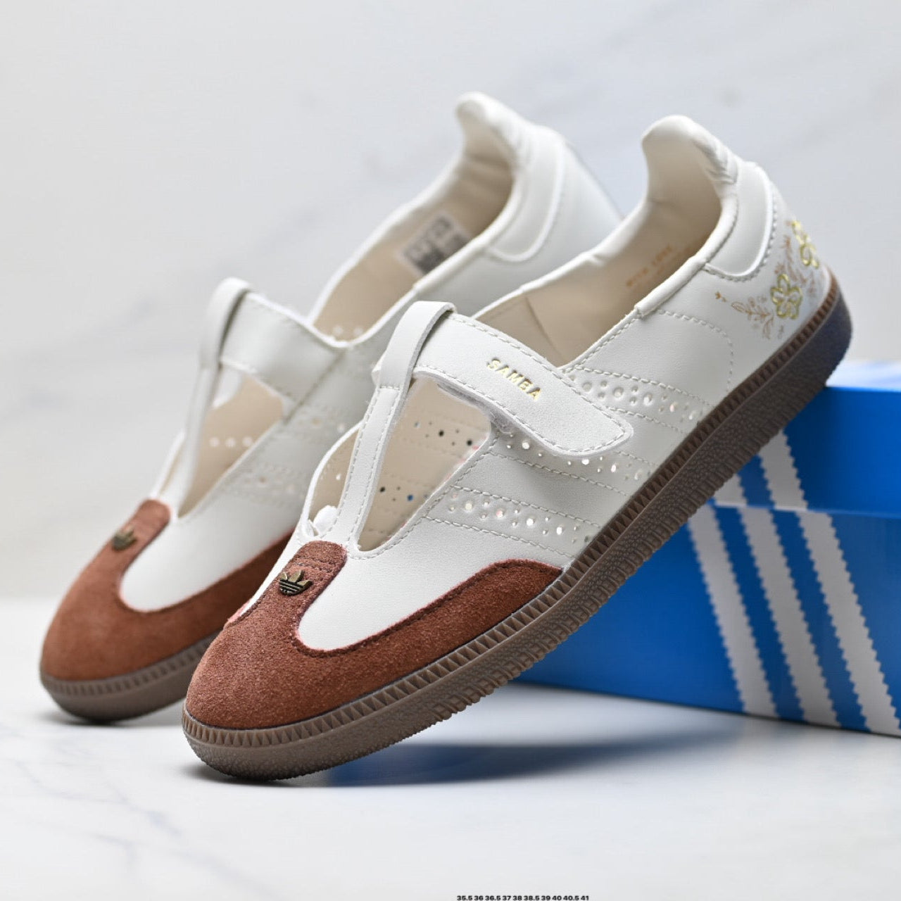 Adidas Samba Mary Jane Leather Sneakers – White Brown Retro Ballet Shoes